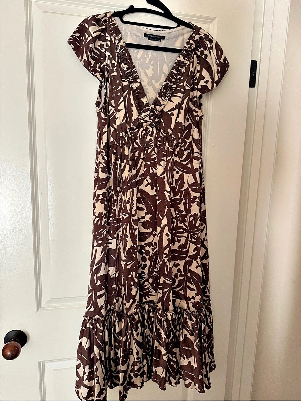 BCBGMAXAZRIA Floral Maxi Dress in Brown & Cream Size 12 Like New